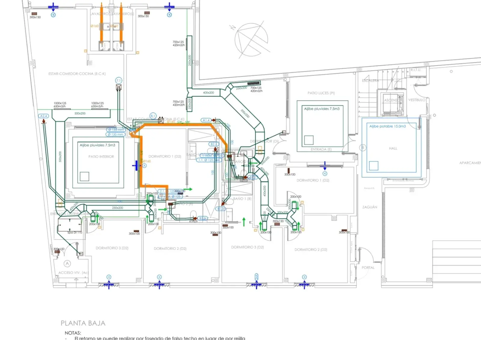 Plano de instalaciones del edificio residencial de 6 viviendas