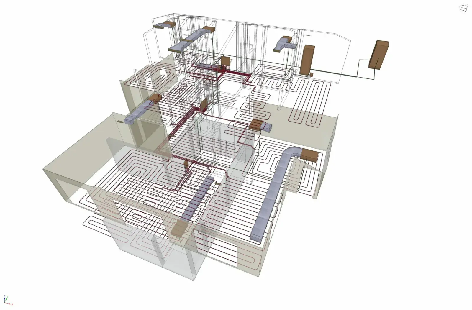 Modelo 3D de las instalaciones de la vivienda unifamiliar